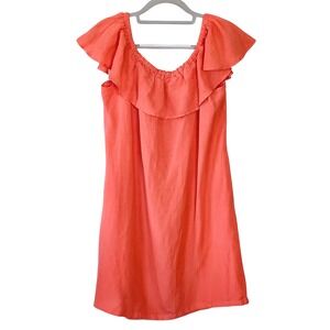 Tommy Bahama St Lucia Linen Blend Off Shoulder Cover Up Dress Womens Large Coral
